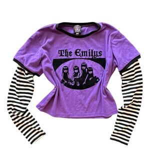 Dolls Kill X Emily The Strange Flocked Ghoul Group Layered Graphic Tee Size L